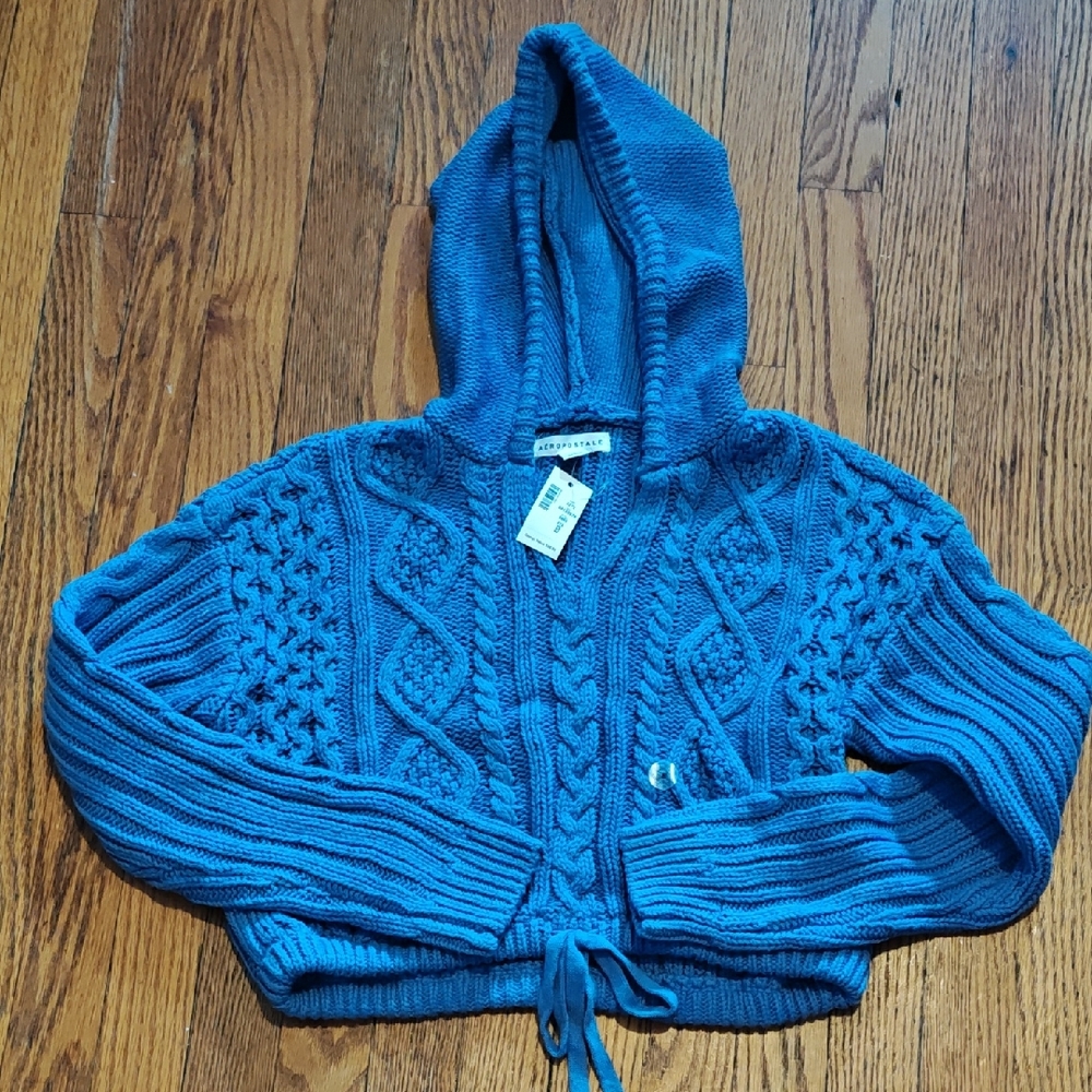 Aeropostale Teal Hooded Knit Cardigan